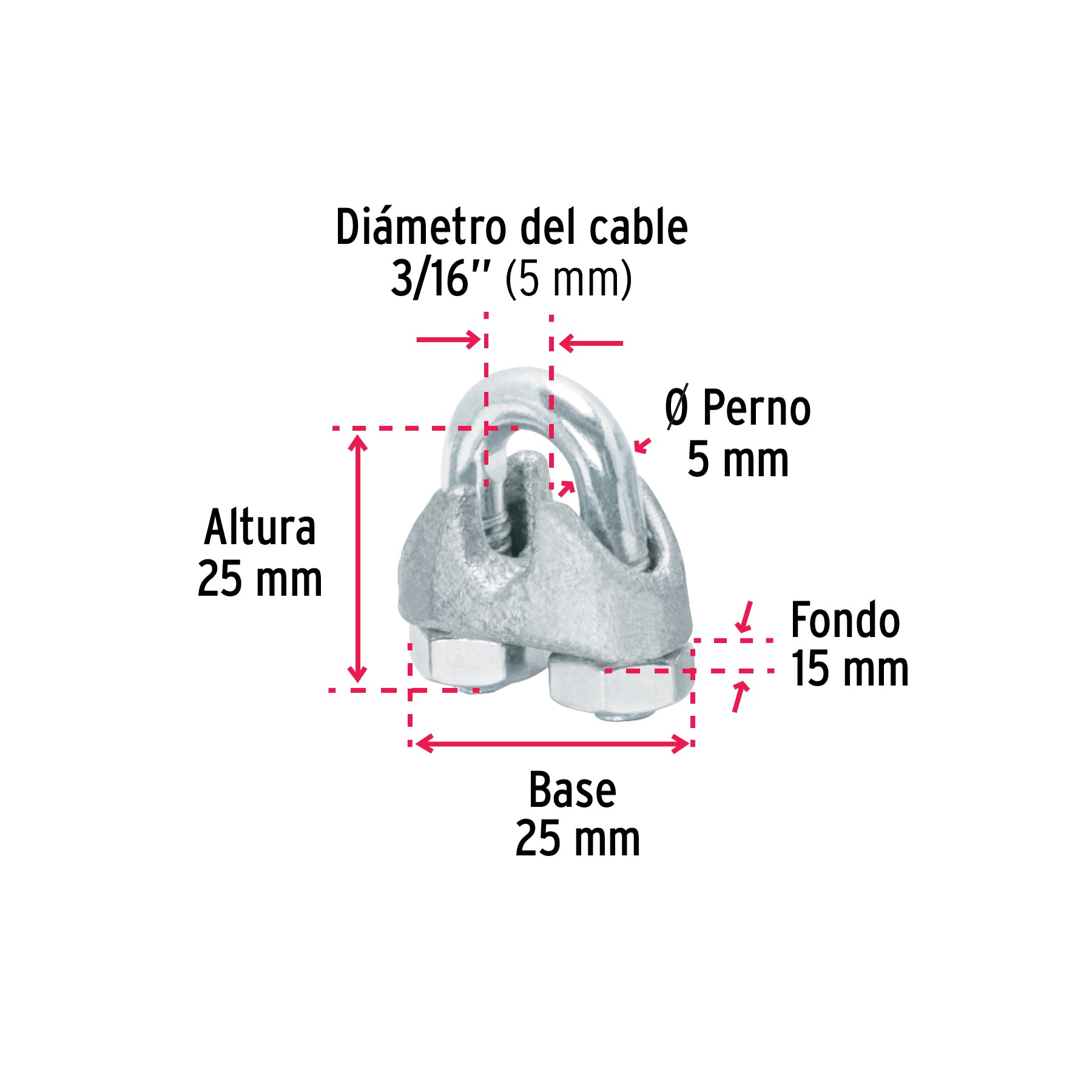 Bolsa c/50 nudos (perros) de hierro p/cable de 3/16', Fiero NUDO-3/16G 40705 MM00