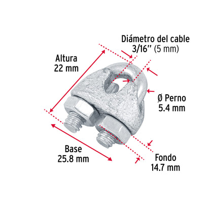 Blíster c/2 nudos (perros) de hierro p/cable de 3/16', Fiero NUDO-3/16 44083 MM00