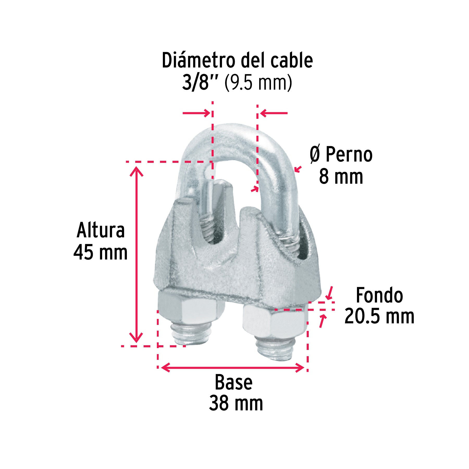 Bolsa c/20 nudos (perros) de hierro p/cable de 3/8', Fiero NUDO-3/8G 40708 MM00