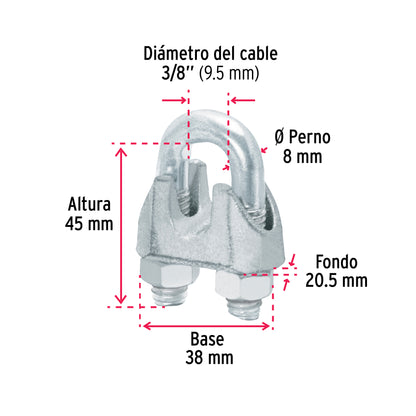 Bolsa c/20 nudos (perros) de hierro p/cable de 3/8', Fiero NUDO-3/8G 40708 MM00