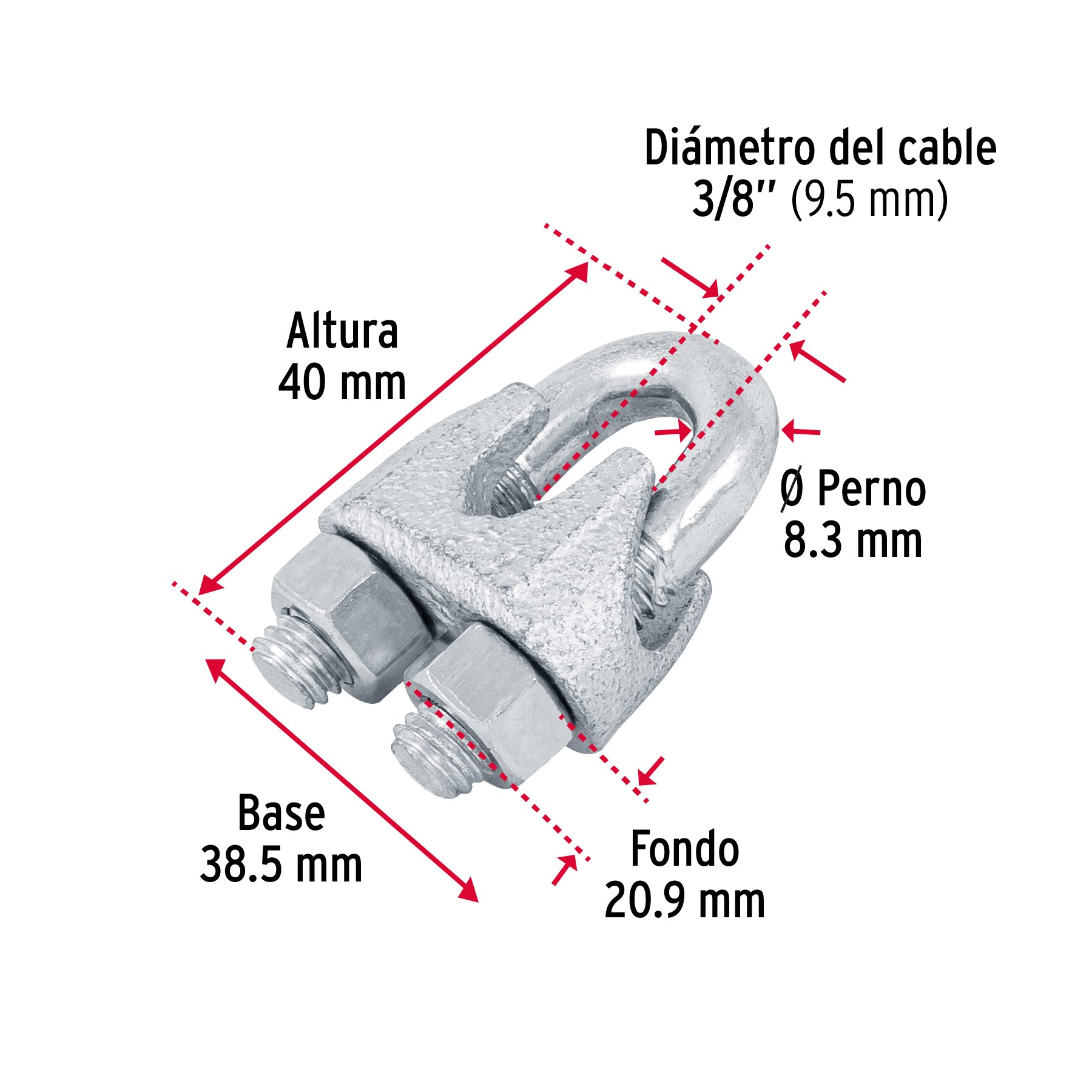 Blíster c/1 nudo (perro) de hierro p/cable de 3/8', Fiero NUDO-3/8 44086 MM00