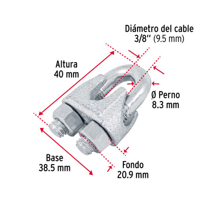 Blíster c/1 nudo (perro) de hierro p/cable de 3/8', Fiero NUDO-3/8 44086 MM00