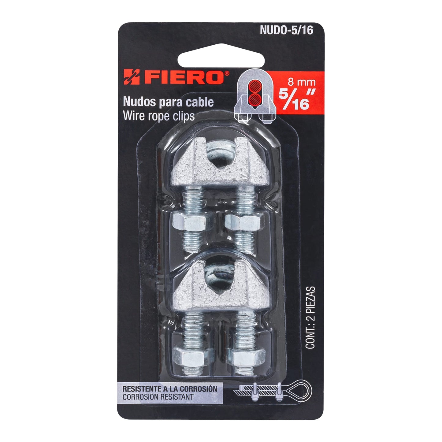 Blíster c/2 nudos (perros) de hierro p/cable de 5/16', Fiero NUDO-5/16 44085 MM00