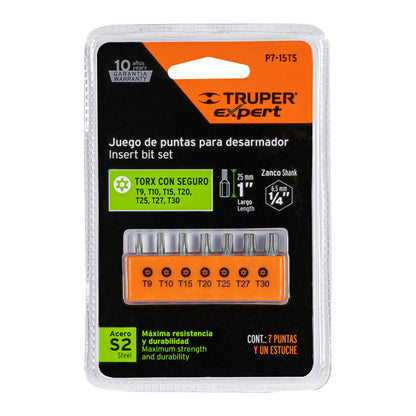 Juego de 7 puntas torx combinadas c/seguro largo 1', Expert P7-15TS 17797 MM00