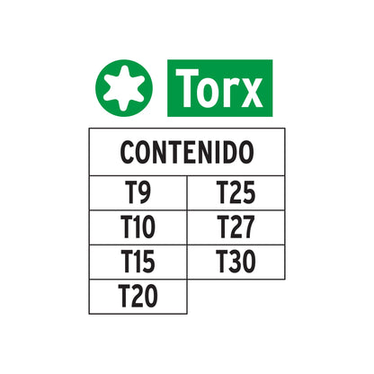 Juego de 7 puntas torx combinadas largo 1', Truper Expert P7-15T 17795 MM00