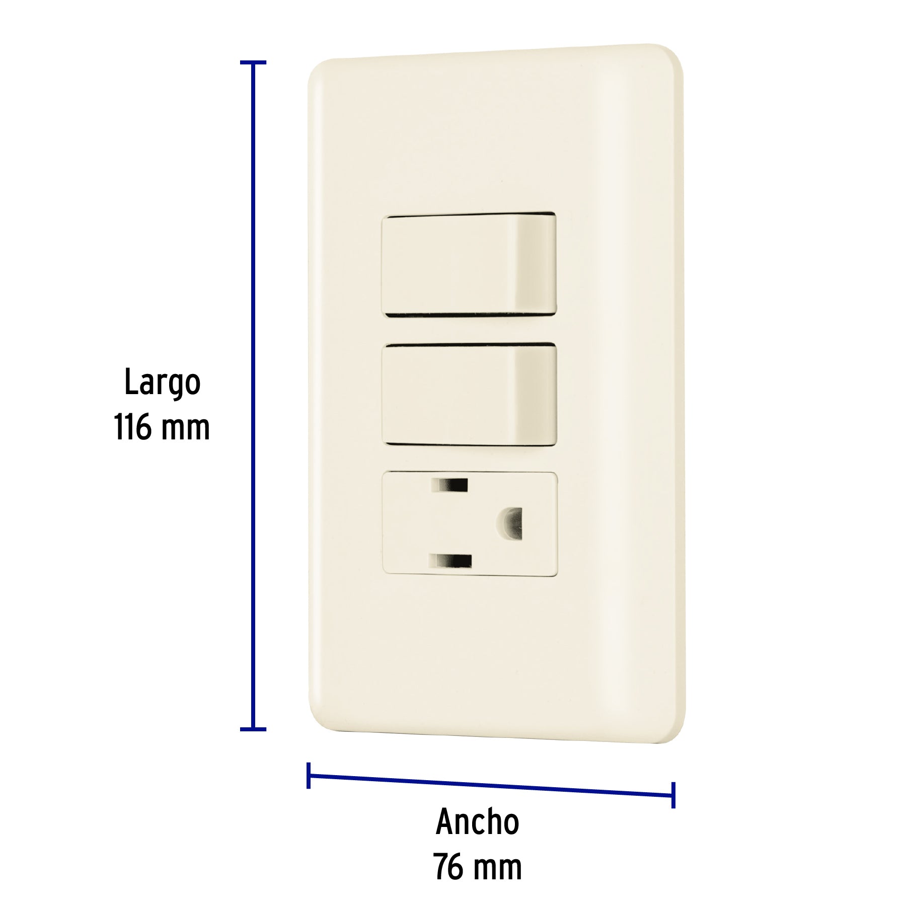 Placa armada 2 interruptores y contacto, marfil, Basic PA-APCO-B2I 26635 MM00