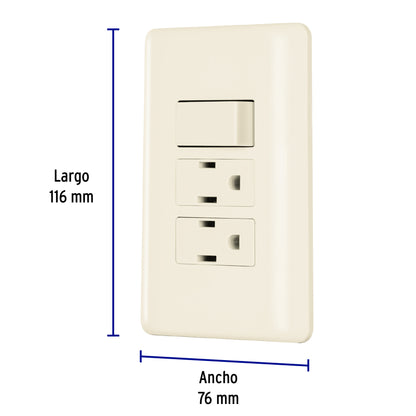 Placa armada interruptor y 2 contactos, marfil, Basic PA-APCO-B3I 26633 MM00