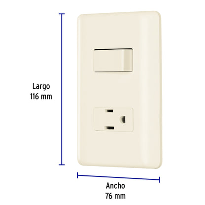 Placa armada interruptor y contacto, marfil, Volteck PA-APCO-BI 26634 MM00