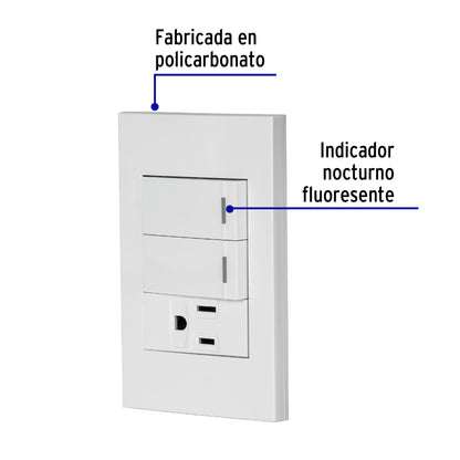 Placa armada 2 interruptores,1 contacto,1mod,Española,blanco PA-APCO-E2B 45597 MM00