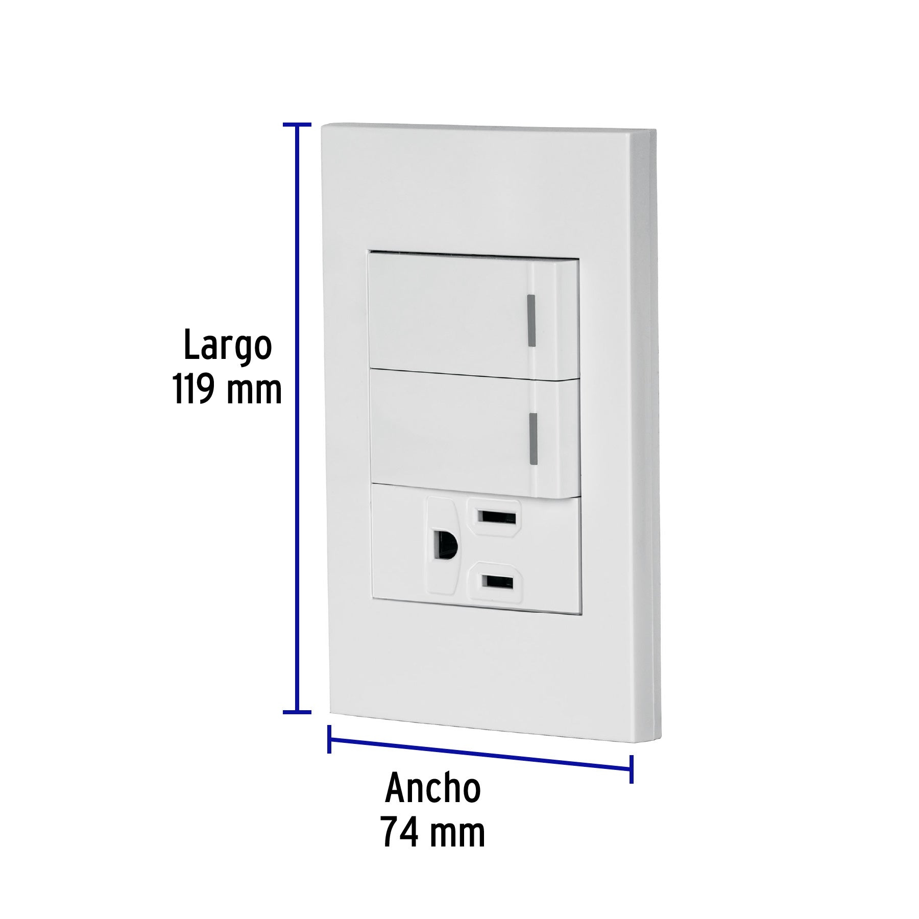 Placa armada 2 interruptores,1 contacto,1mod,Española,blanco PA-APCO-E2B 45597 MM00