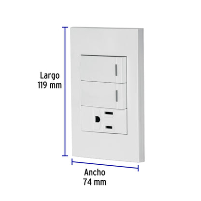 Placa armada 2 interruptores,1 contacto,1mod,Española,blanco PA-APCO-E2B 45597 MM00