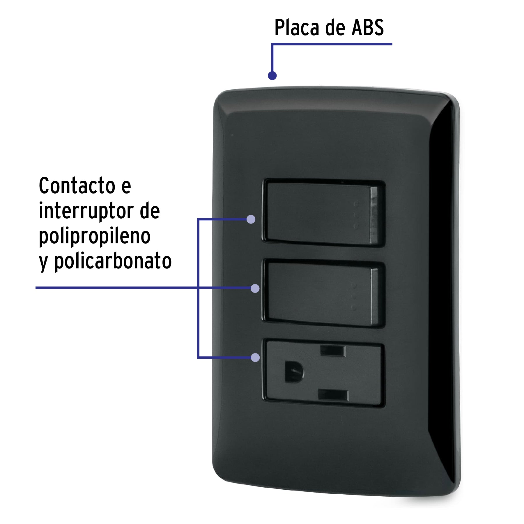 Placa armada contacto 2 interruptores,negro, línea Italiana PA-APCO-I2N 47592 MM00