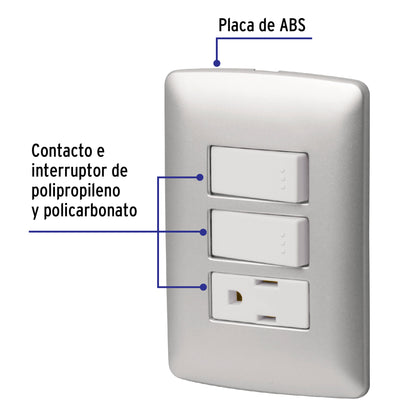 Placa armada contacto 2 interruptores, plata, línea Italiana PA-APCO-I2P 46474 MM00