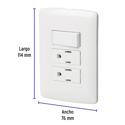 Placa armada 2 contactos e interruptor,blanco,línea Italiana PA-APCO-I3B 46457 MM00