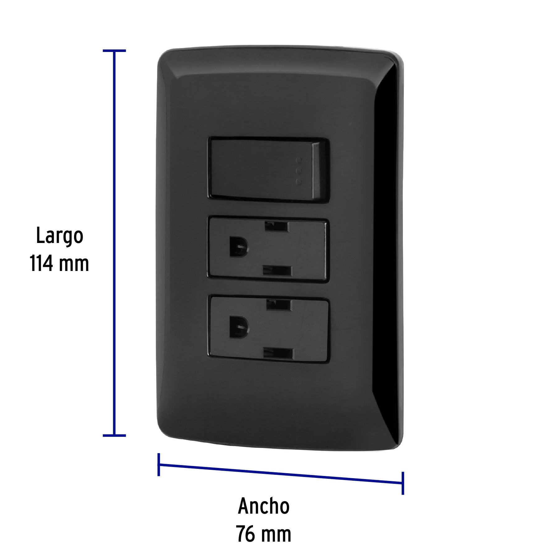 Placa armada 2 contactos e interruptor,negro, línea Italiana PA-APCO-I3N 47593 MM00