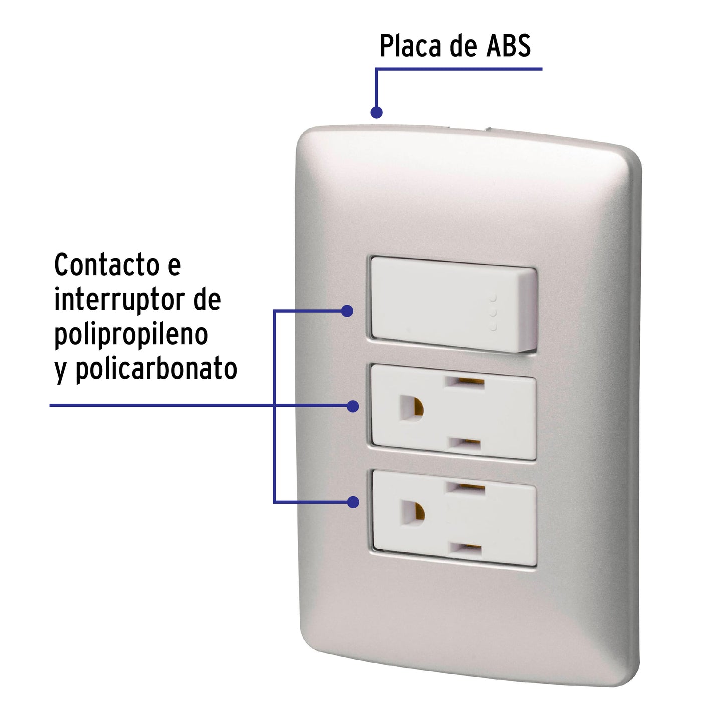 Placa armada 2 contactos e interruptor,plata, línea Italiana PA-APCO-I3P 46475 MM00