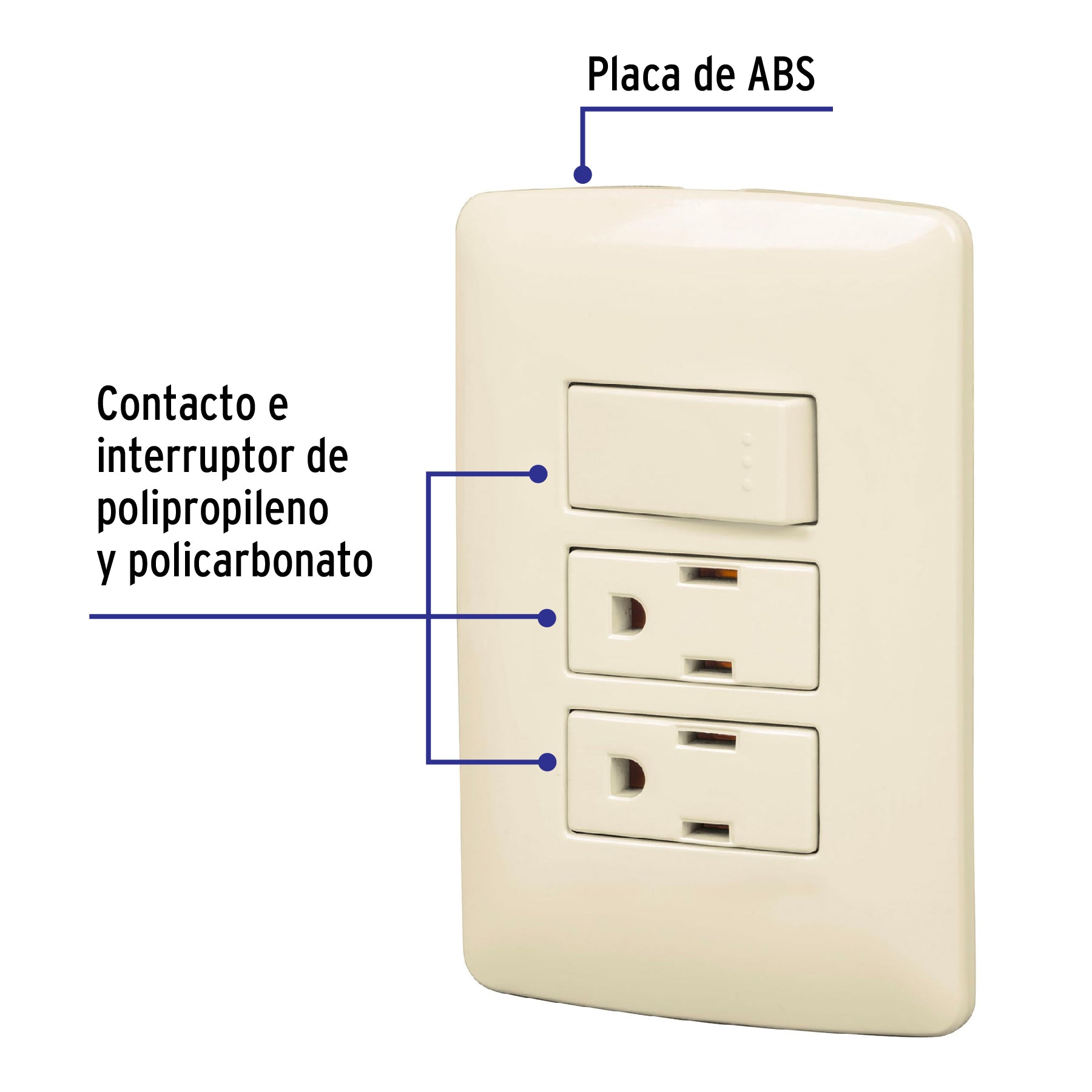 Placa armada 2 contactos e interruptor,marfil,línea Italiana PA-APCO-I3 48668 MM00