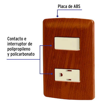 Placa armada contacto e interruptor, madera, línea Italiana PA-APCO-IM 49935 MM00