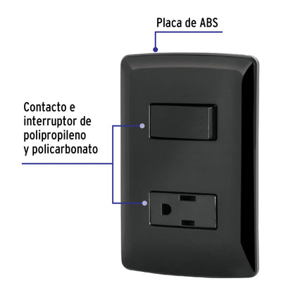 Placa armada contacto e interruptor, negro, línea Italiana PA-APCO-IN 47591 MM00