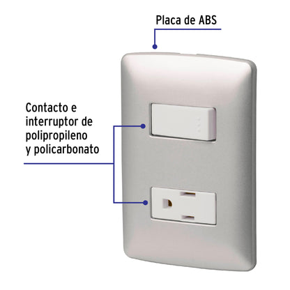 Placa armada contacto e interruptor, plata, línea Italiana PA-APCO-IP 46473 MM00