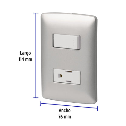 Placa armada contacto e interruptor, plata, línea Italiana PA-APCO-IP 46473 MM00