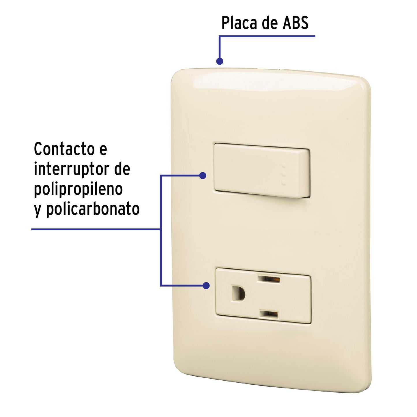 Placa armada contacto e interruptor, marfil, línea Italiana PA-APCO-I 48666 MM00