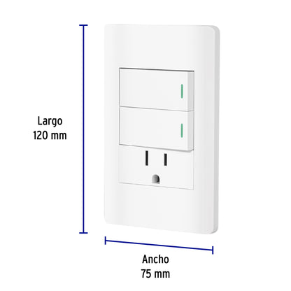 Placa armada blanca 2 interruptores y contacto 1 mód,Lisboa PA-APCO-L2B 47967 MM00