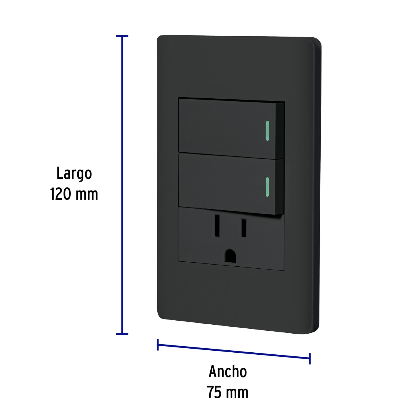 Placa armada negra 2 interruptores y contacto 1 mód,Lisboa PA-APCO-L2N 47900 MM00