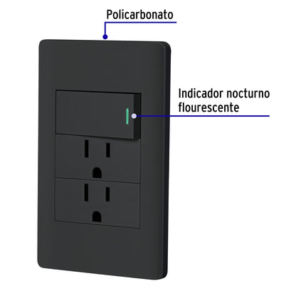 Placa armada negra interruptor y 2 contactos 1 mód, Lisboa PA-APCO-L3N 47901 MM00