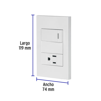 Placa armada 1 interruptor,1 contacto,1mod, Española, blanco PA-APCO1-EB 45590 MM00