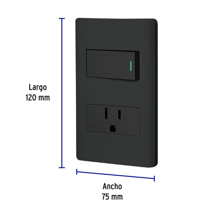 Placa armada negra interruptor y contacto 1 módulo, Lisboa PA-APCO1-LN 47898 MM00