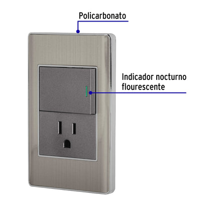 Placa armada acero interruptor y contacto 1.5 mód, Lisboa PA-APCO15-LA 47846 MM00