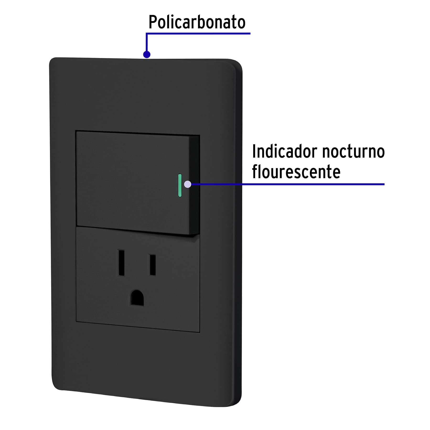 Placa armada negra interruptor y contacto 1.5 mód, Lisboa PA-APCO15-LN 47899 MM00