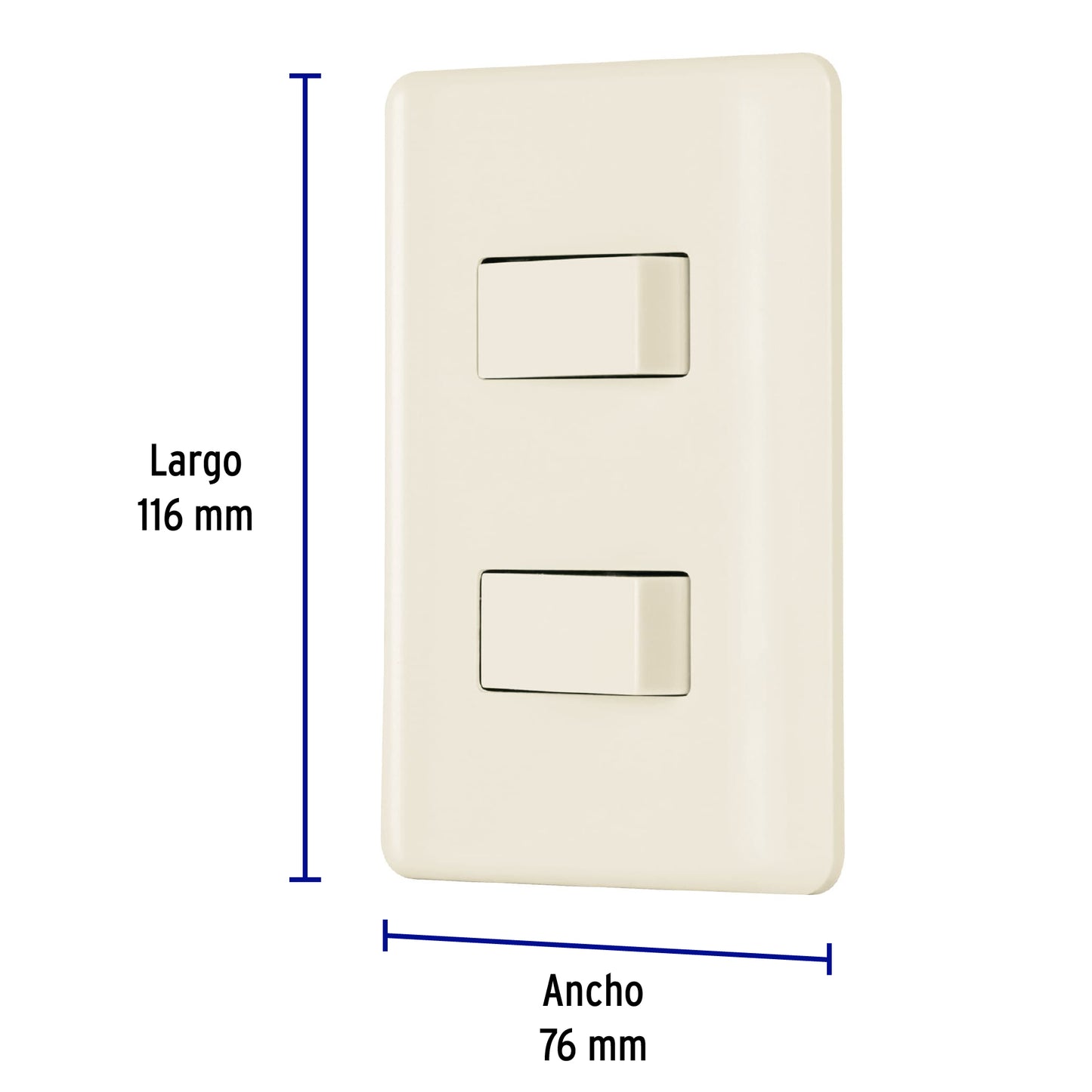 Placa armada, 2 interruptores, marfil, Volteck PA-APDO-BI 26640 MM00