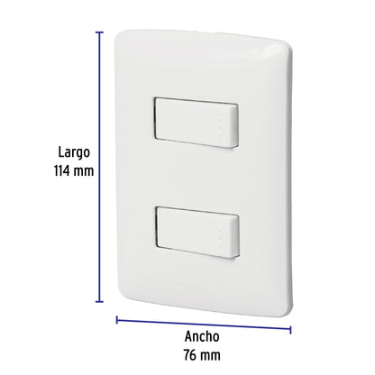 Placa armada, 2interruptores sencillos,blanco,línea Italiana PA-APDO-IB 46461 MM00