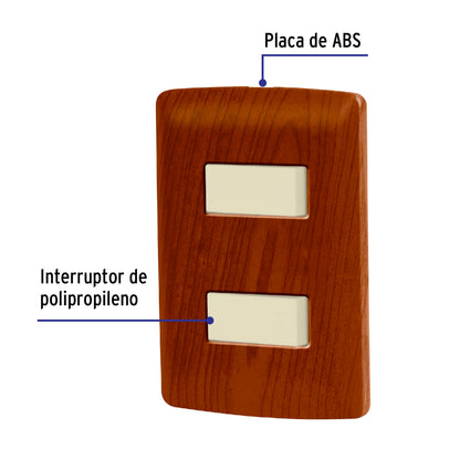 Placa armada 2 interruptores sencillos,madera,línea Italiana PA-APDO-IM 49925 MM00