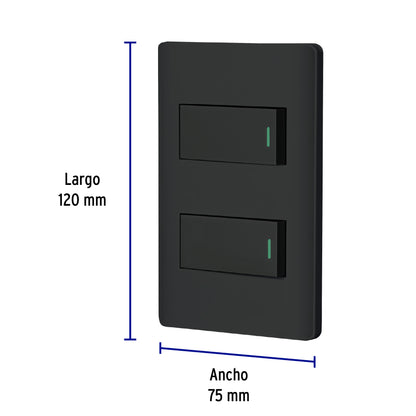 Placa armada negra con 2 interruptores 1 módulo, Lisboa PA-APDO1-LN 47887 MM00