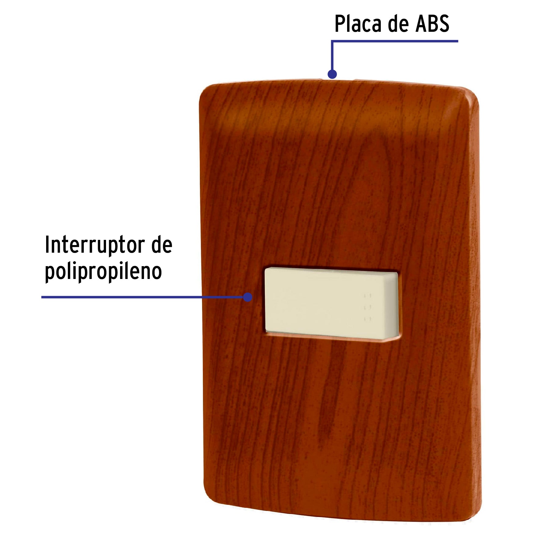 Placa armada 1 interruptor sencillo, madera, línea Italiana PA-APSE-IM 49923 MM00