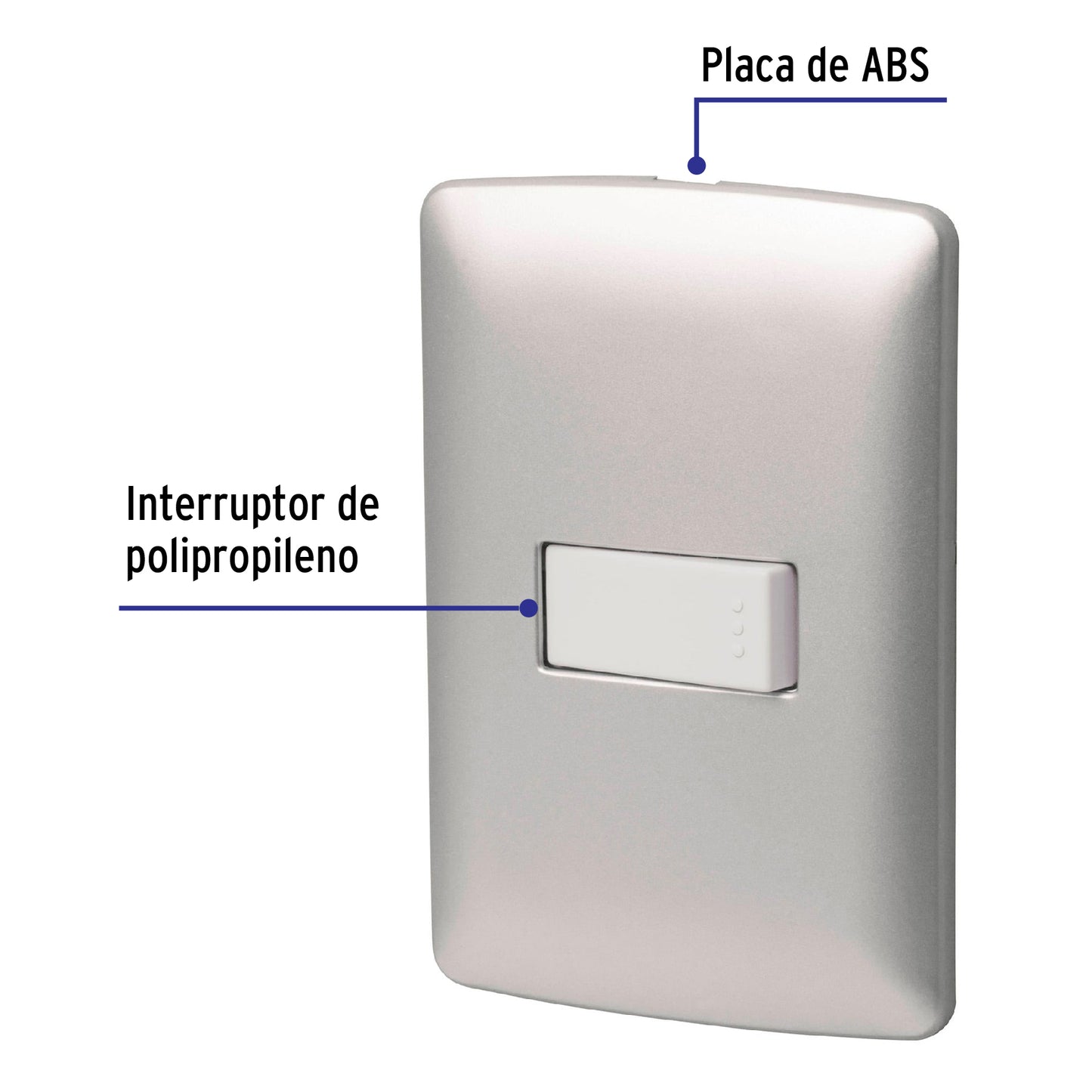 Placa armada 1 interruptor sencillo plata, línea Italiana PA-APSE-IP 46477 MM00