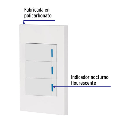 Placa armada 3 interruptores 1de 3vías,1 mod,Española,blanco PA-APTR-EEB 45606 MM00