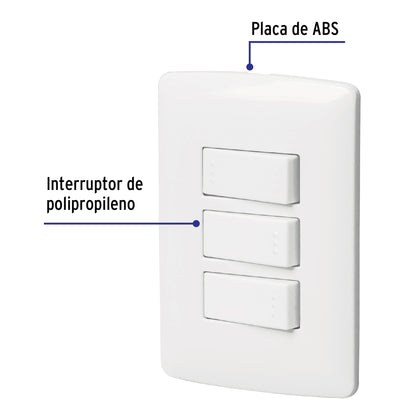 Placa armada 2 interruptores 1escalera blanco,línea Italiana PA-APTR-EIB 46464 MM00