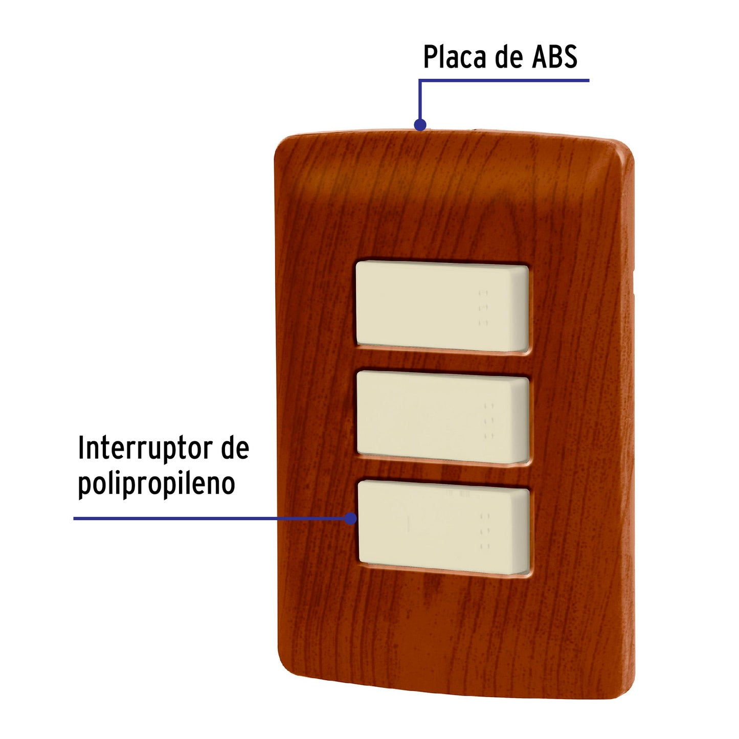 Placa armada 2 interruptores 1escalera,madera,línea Italiana PA-APTR-EIM 49934 MM00