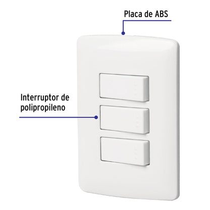 Placa armada 3 interruptores sencillos,blanco,línea Italiana PA-APTR-IB 46463 MM00