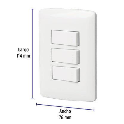 Placa armada 3 interruptores sencillos,blanco,línea Italiana PA-APTR-IB 46463 MM00