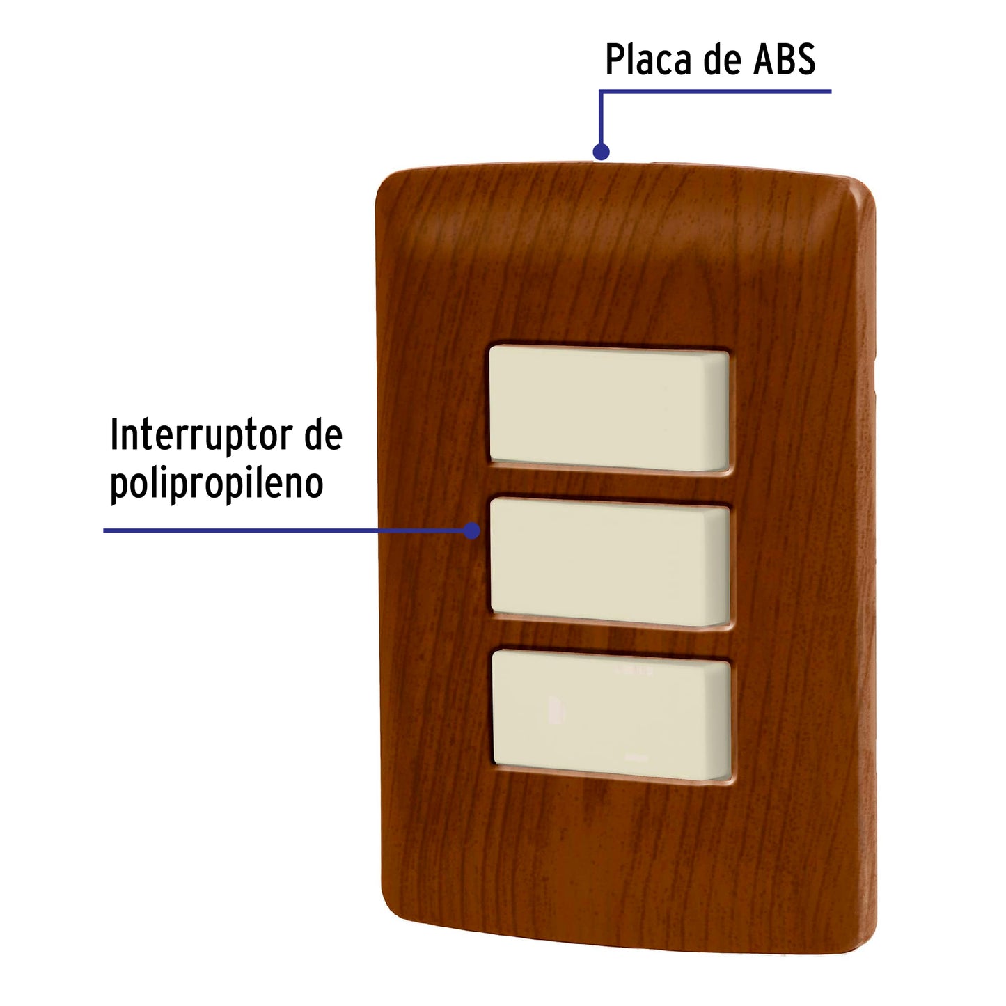 Placa armada 3 interruptores sencillos,madera,línea Italiana PA-APTR-IM 49933 MM00