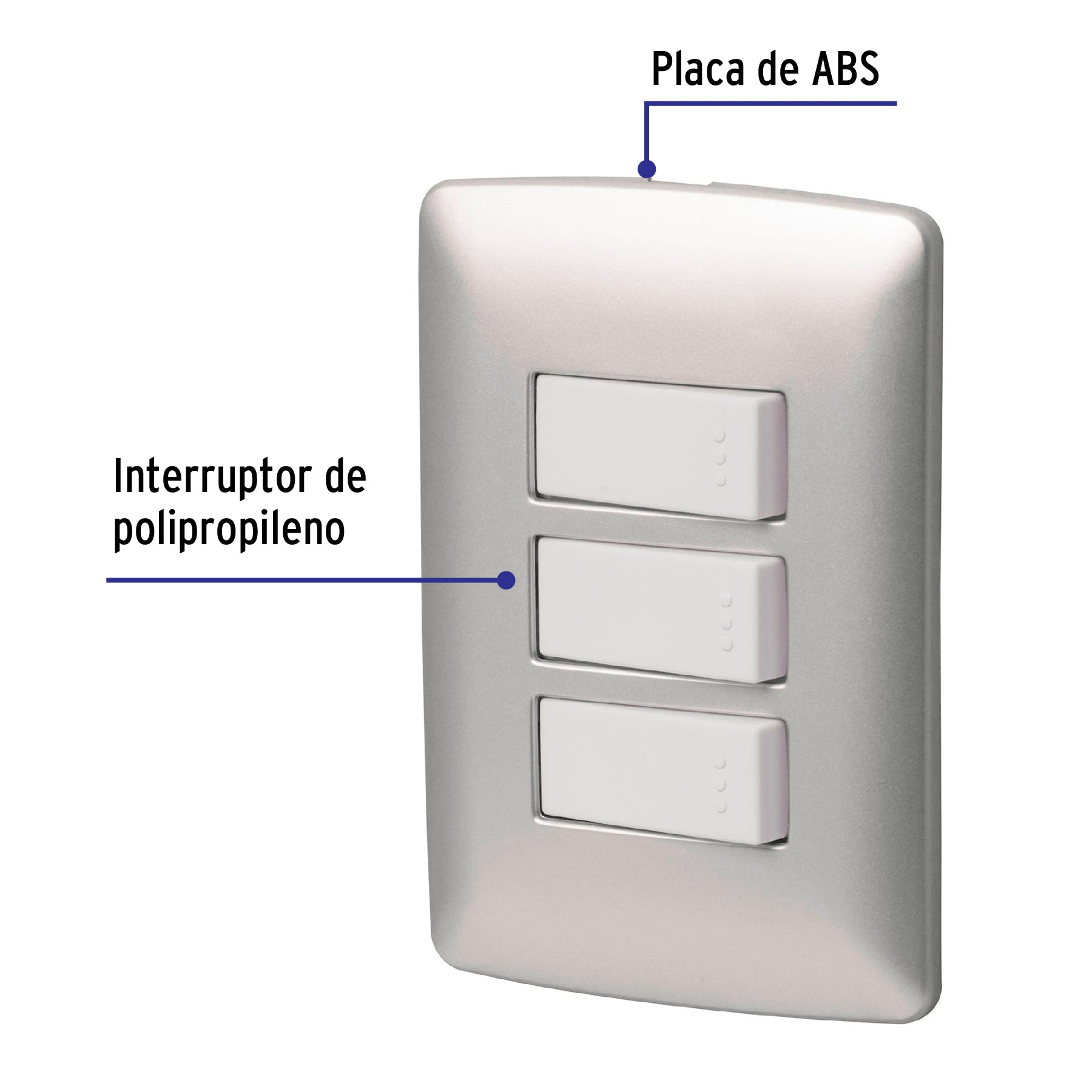 Placa armada 3 interruptores sencillos,plata, línea Italiana PA-APTR-IP 46482 MM00