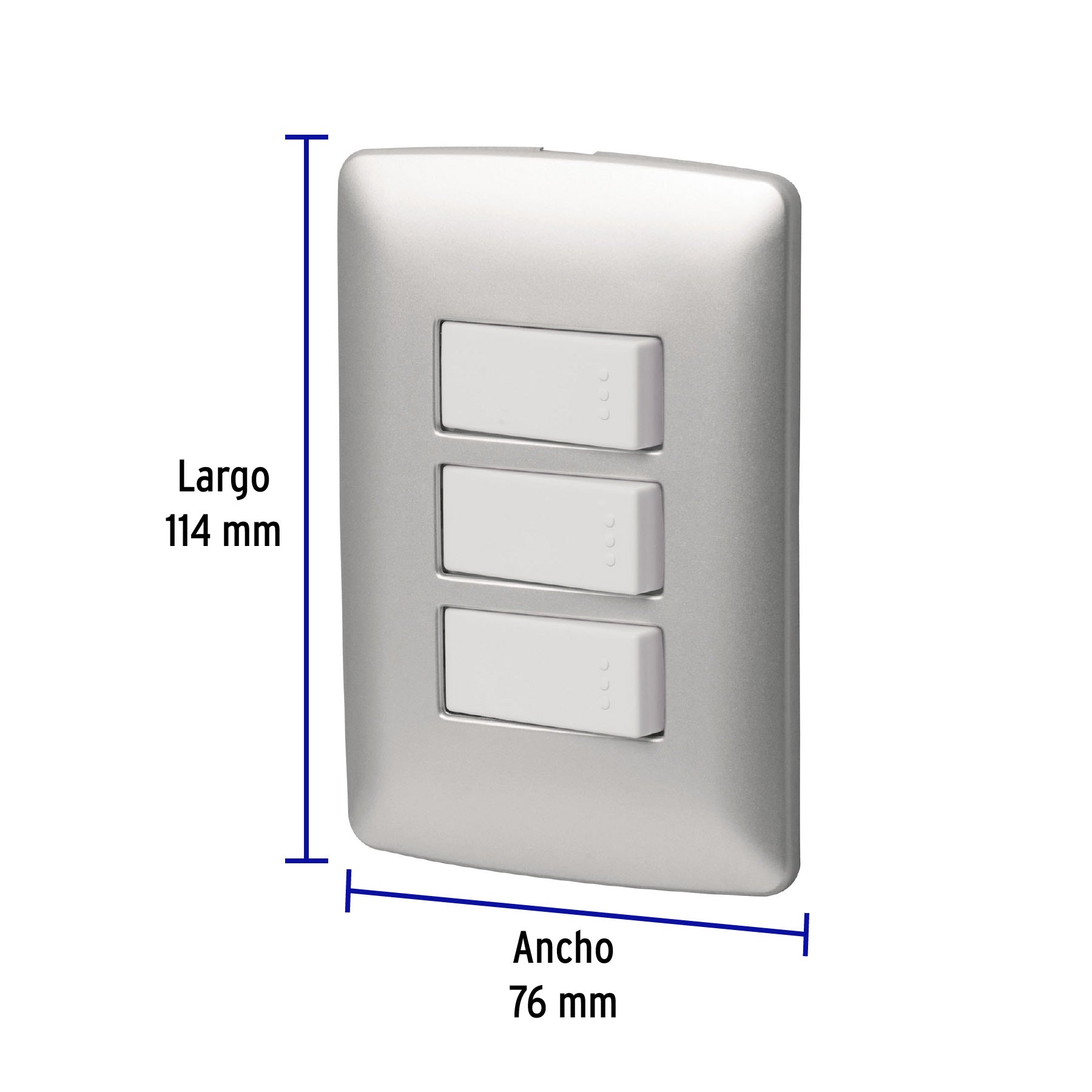 Placa armada 3 interruptores sencillos,plata, línea Italiana PA-APTR-IP 46482 MM00