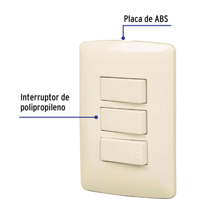 Placa armada 3 interruptores sencillos,marfil,línea Italiana PA-APTR-I 48664 MM00