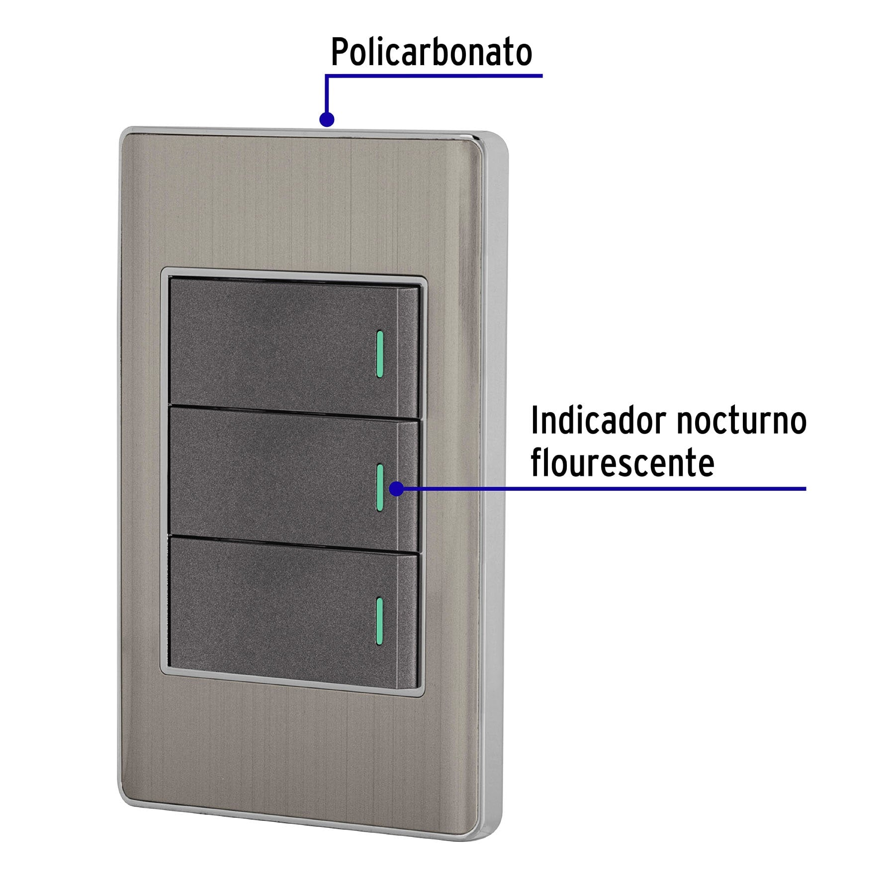 Placa armada acero inox 3 interruptores 1 módulo, Lisboa PA-APTR-LA 47836 MM00