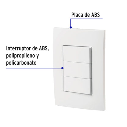 Placa armada 3 interruptores sencillos, línea Oslo, blanco PA-APTR-OB 46496 MM00